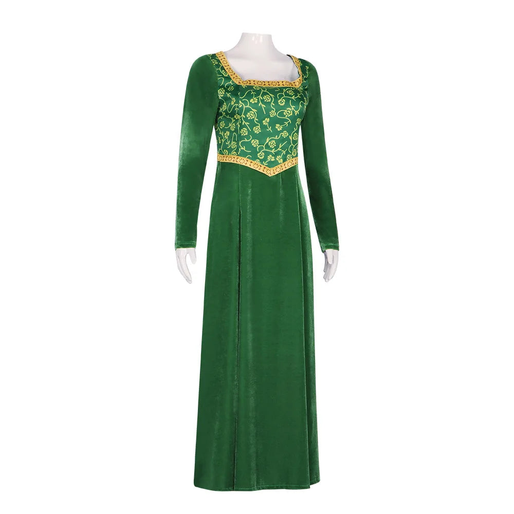 Anime Princess Green Dress Fiona Dress Shrek Cosplay Costume Halloween Fancy Fantasy Party Suit Roleplay for Adult Woman