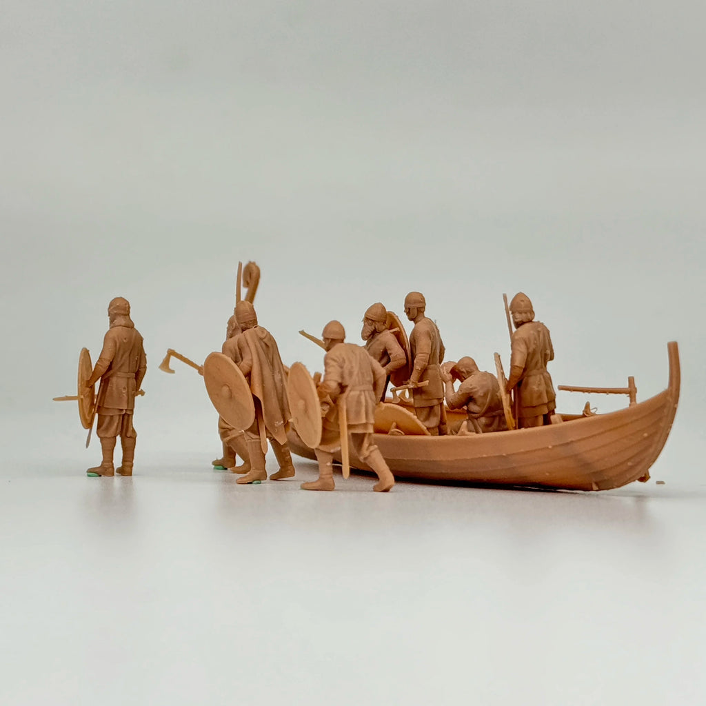1/72 Scale Viking Warriors & Longship Diorama Scene Resin Kit (8+ Figures) - Medieval Tabletop Miniature