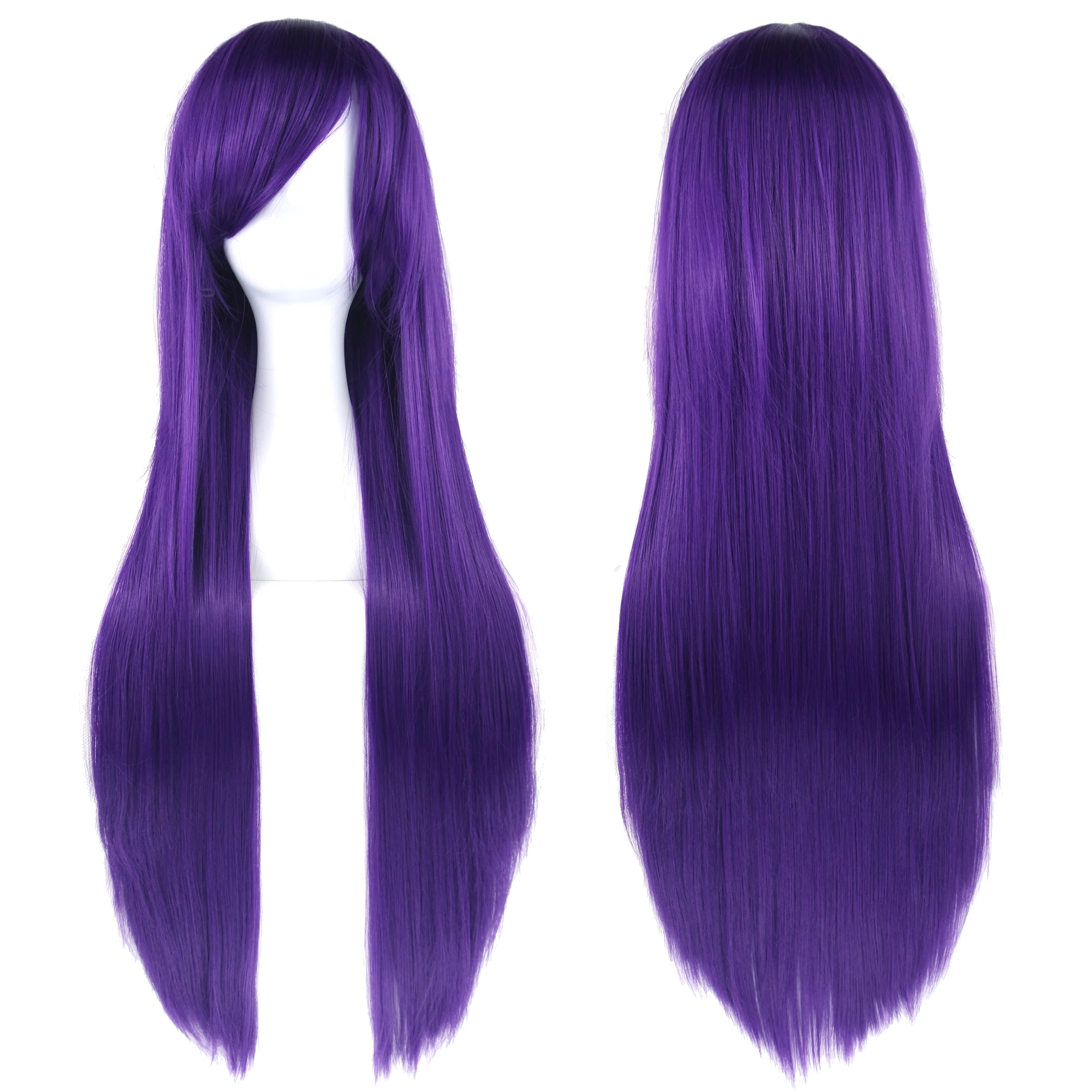 Long White Purple Cosplay Wig 80cm Straight Synthetic Hairpiece for Women Anime Party Wig
