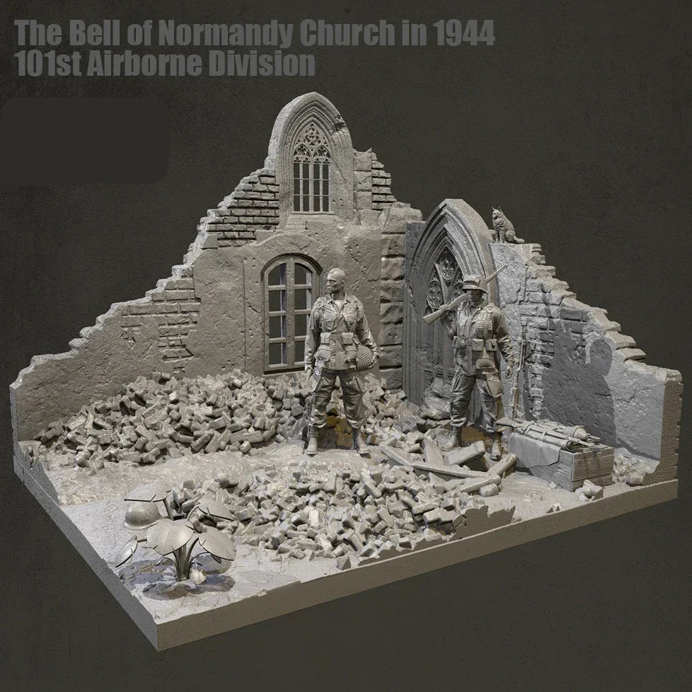 1/35 Scale Resin Soldier Figure Scene | 2 Soldiers +building | Self-Assembled Model Kit - R Supply Store