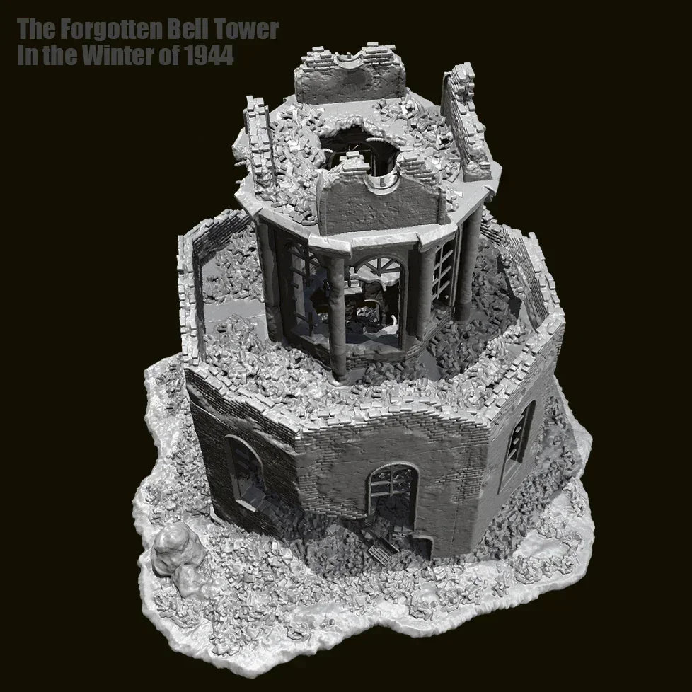 1/35 Scale Ruined Bell Tower WWII Diorama Base - "Forgotten Bell Tower in Winter of 1944" Terrain Kit