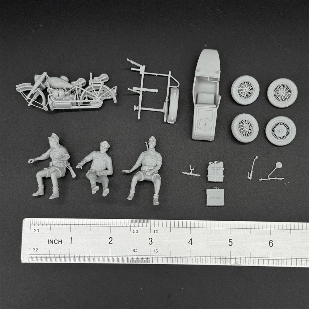 1/35 Scale German Motorcycle Crew Officer 3 Figures Resin Model Miniature Military War Game - R Supply Store