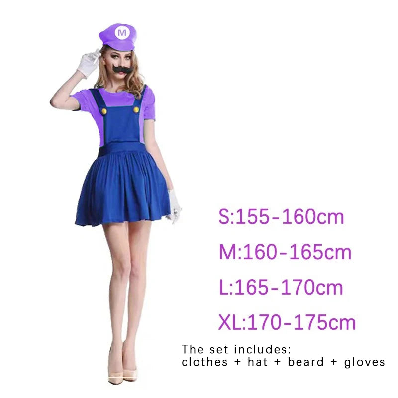 Super Mario & Luigi Cosplay Costume Set Adult Jumpsuit Outfit Men Women Halloween Dress Up