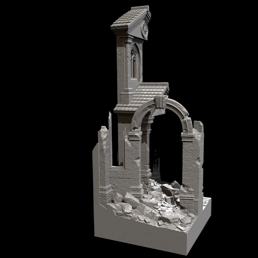 1/35 Scale Ruined European Gothic Building Diorama Base Kit - Urban Combat Scenery