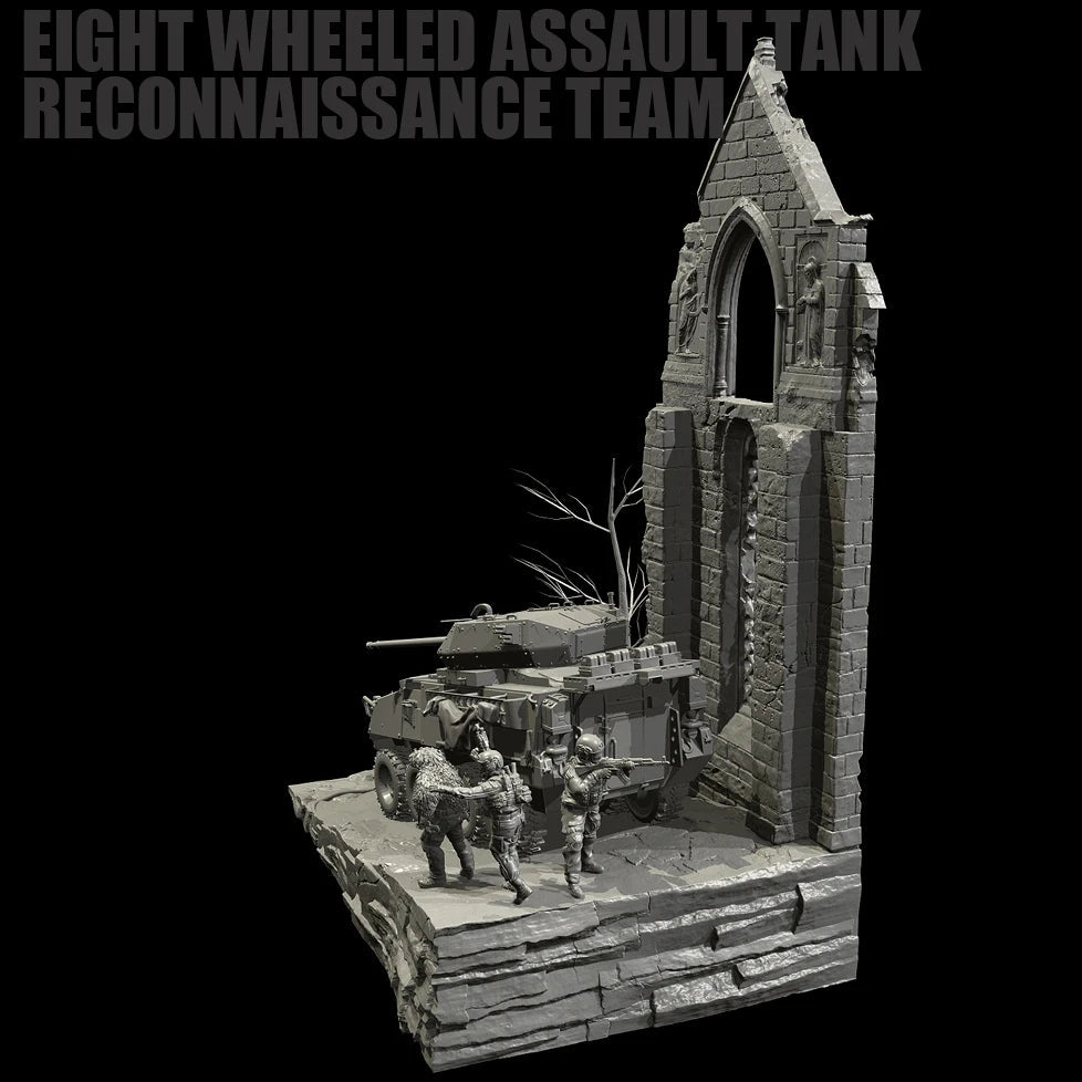 1/35 Scale Resin Soldier Figure Scene | 8-Wheeled Armored Car Diorama (5 Soldiers + Platform) | Self-Assembled Model Kit - R Supply Store