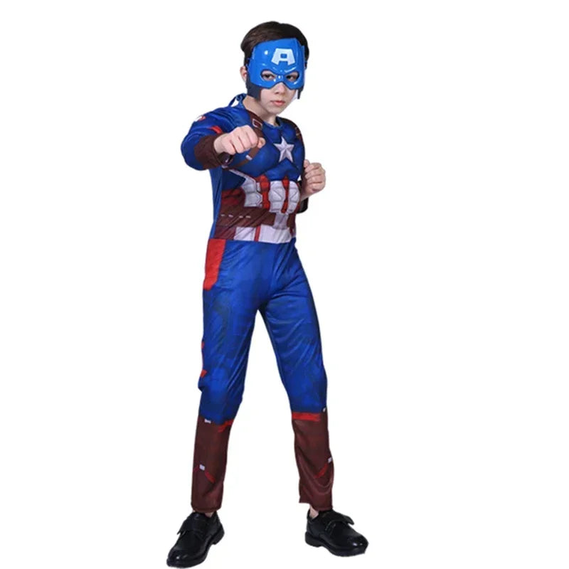 Captain America Muscle Costume Superhero Captain America Muscle Cosplay Jumpsuit Shield Halloween Carnival Party Costume for Kid