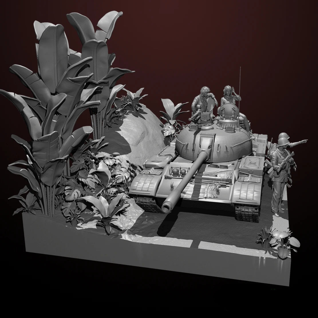 1/35 Scale Cold War Tank Crew & Infantry Figures with Tropical Foliage Set - Vietnam Era Diorama