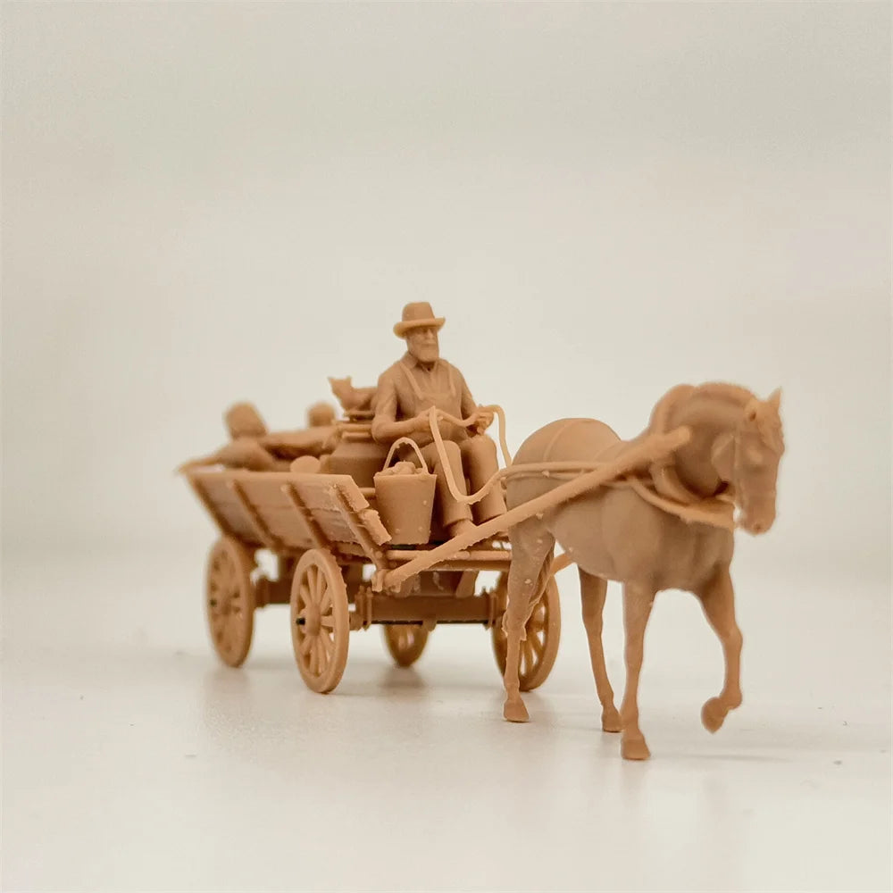 1/72 Scale WWII Civilian Horse-Drawn Carriage & Transport Resin Model Kit - Children, Cargo & Cat Detail