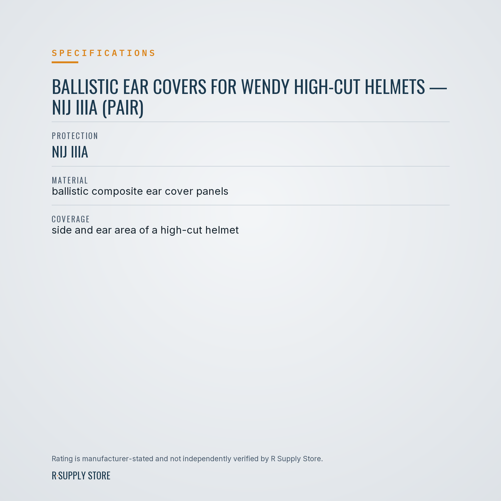 Ballistic Ear Covers for Wendy High-Cut Helmets — NIJ IIIA (Pair) specifications