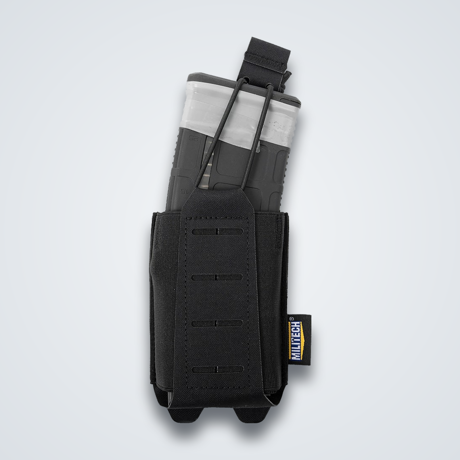 Black elastic open-top rifle magazine pouch, MOLLE
