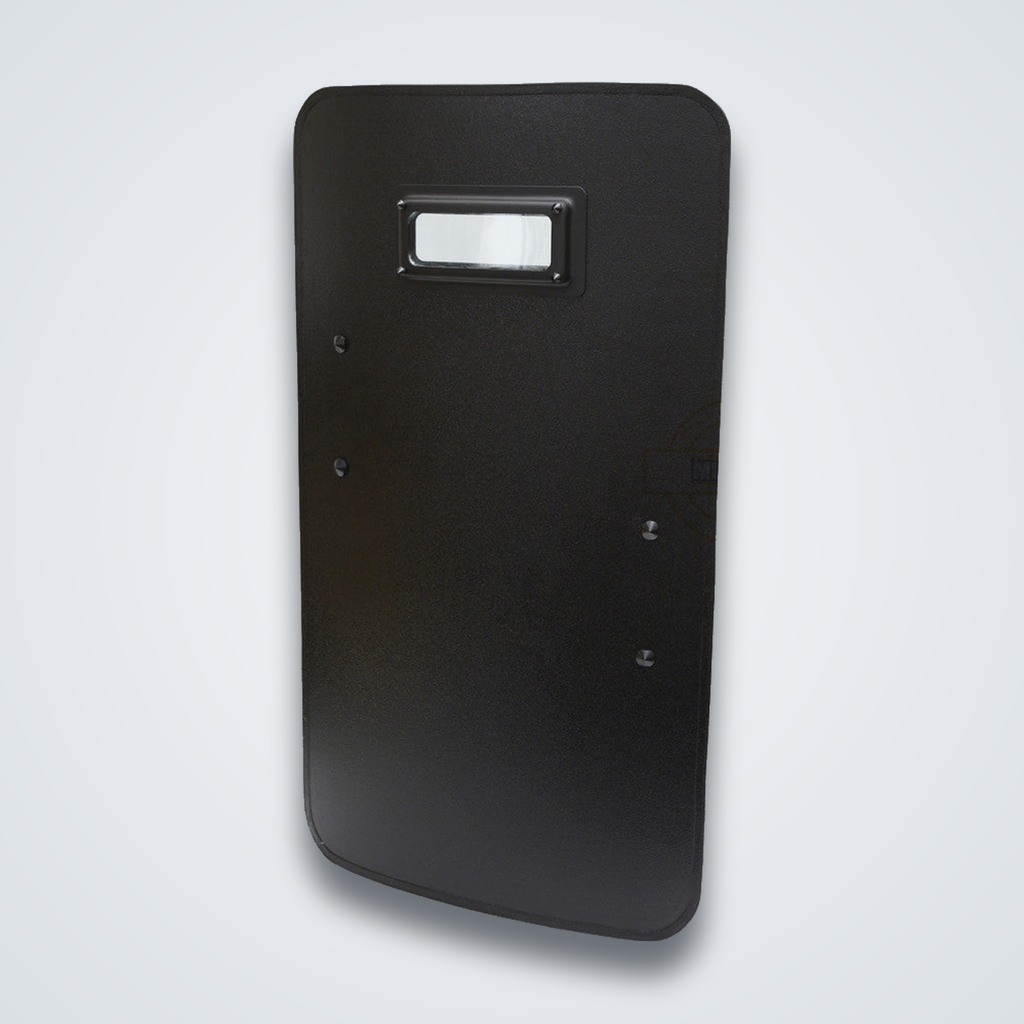 Black NIJ IIIA and III ballistic shield with viewport