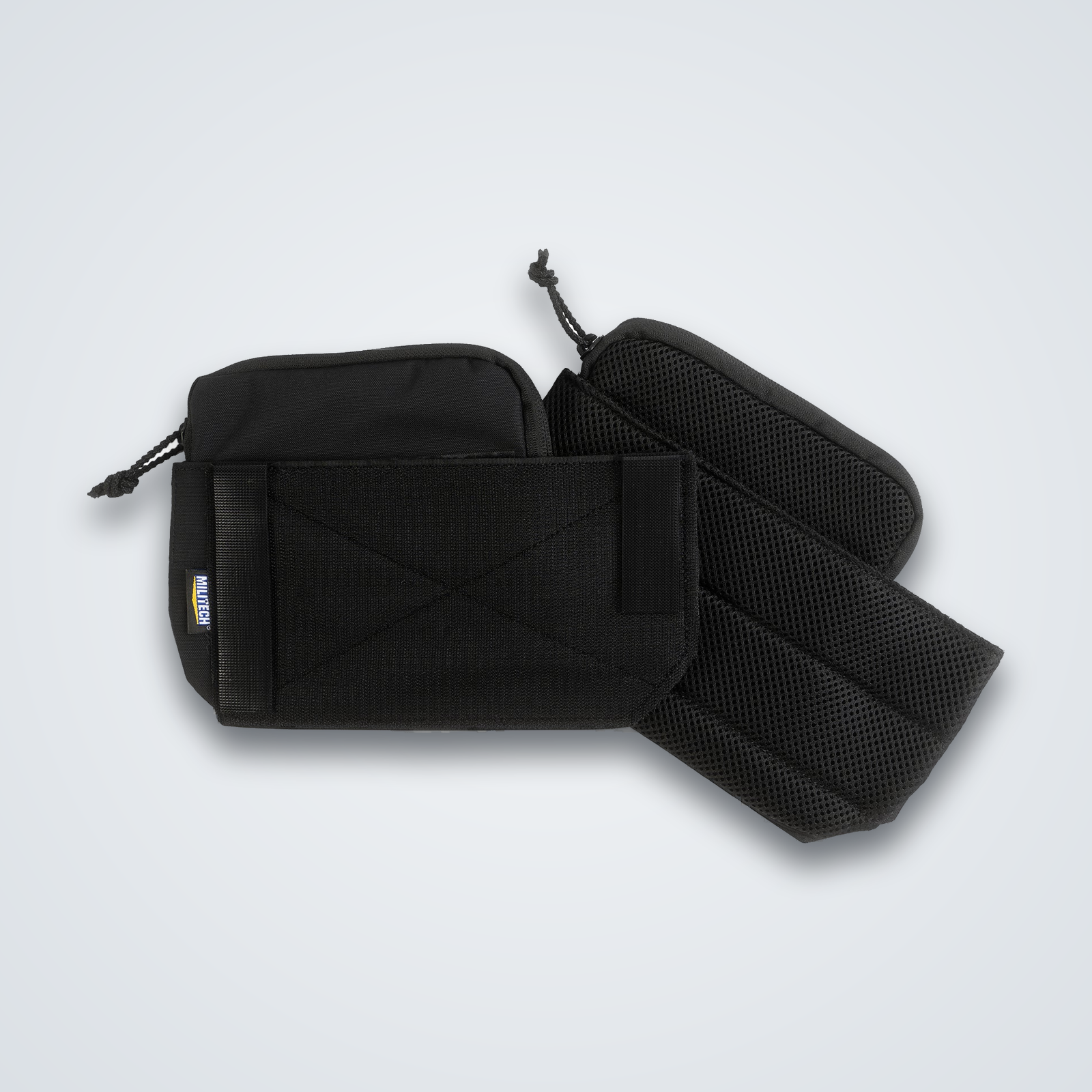 Black side bucket pouch and panel caps, plate carrier
