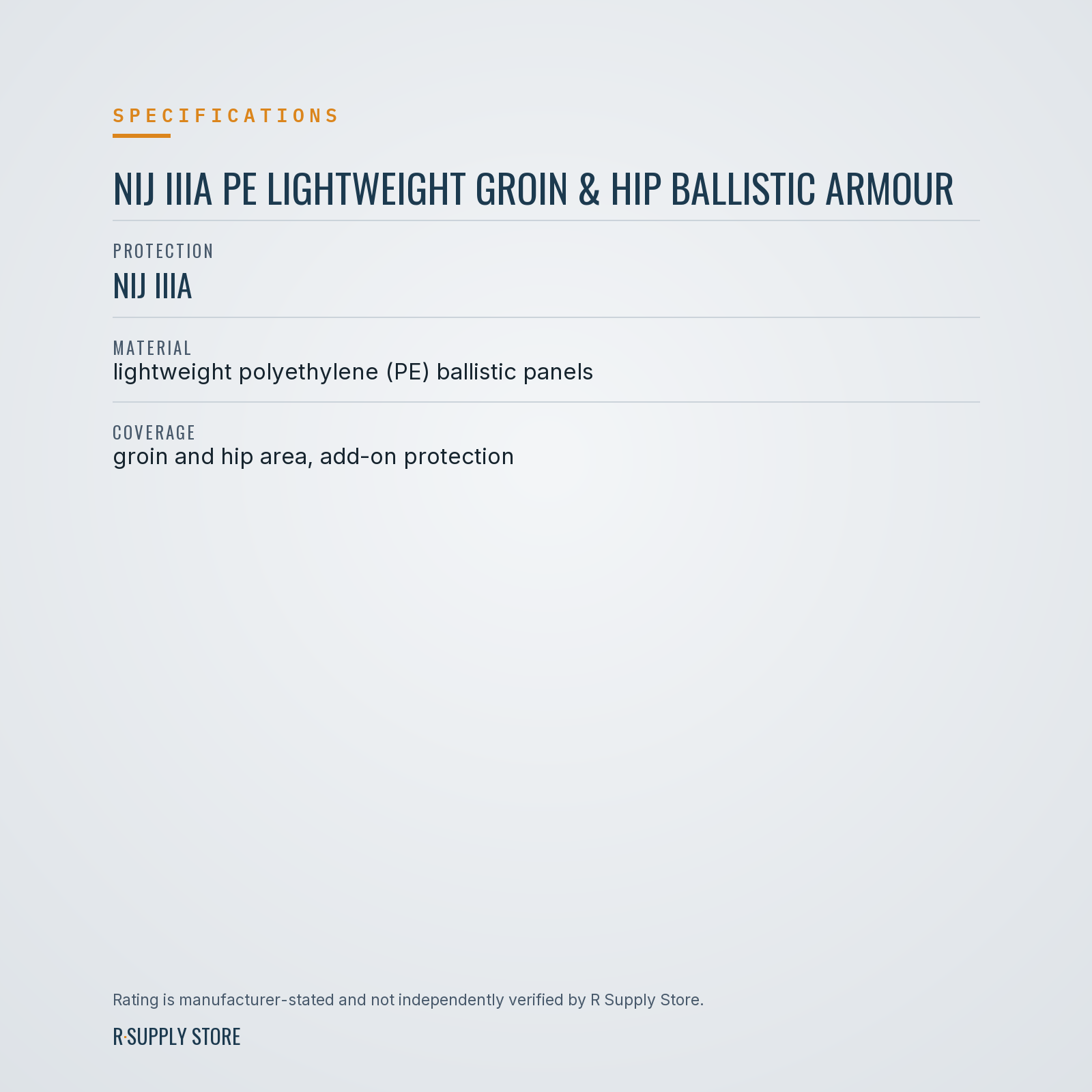 NIJ IIIA PE Lightweight Groin & Hip Ballistic Armour specifications