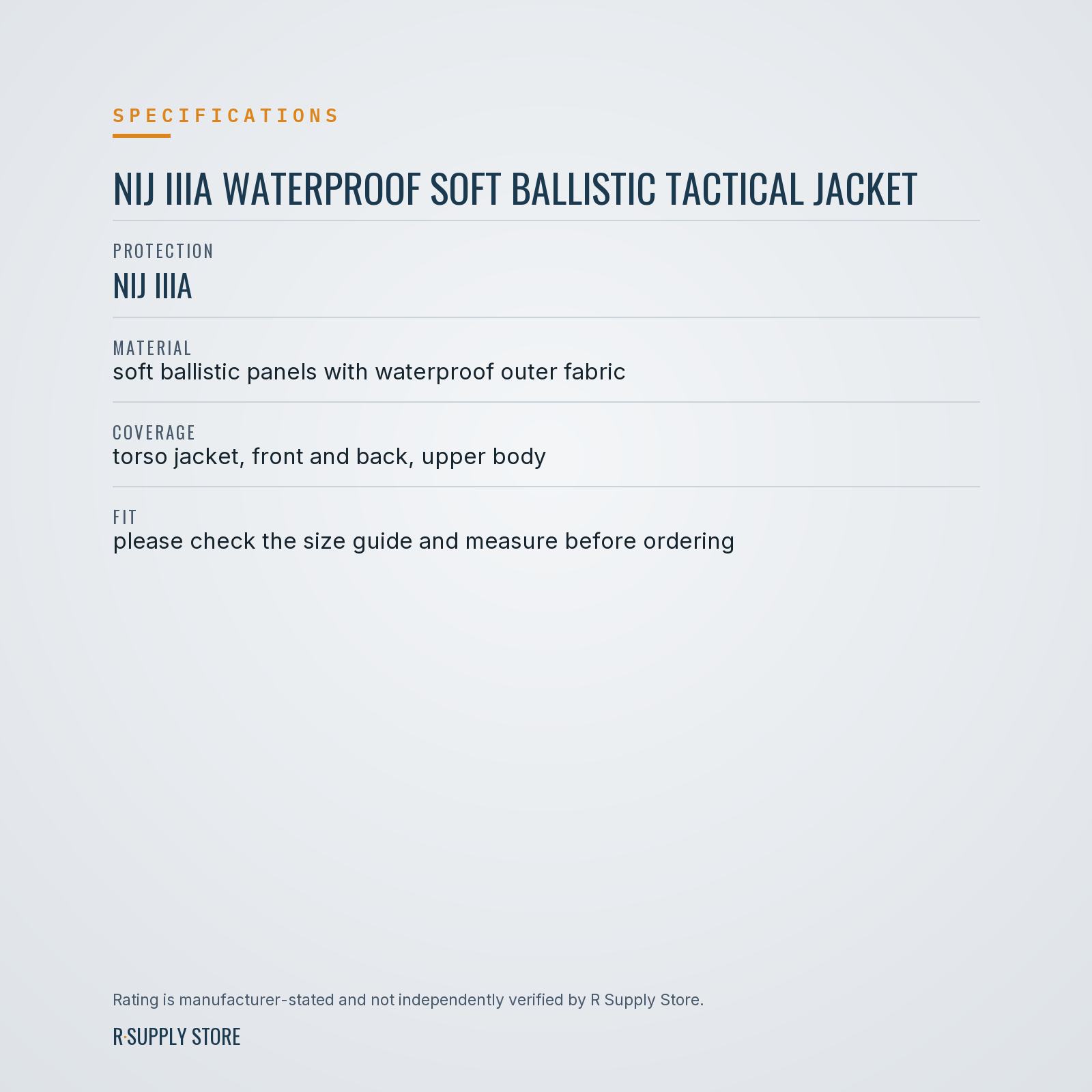 NIJ IIIA Waterproof Soft Ballistic Tactical Jacket specifications
